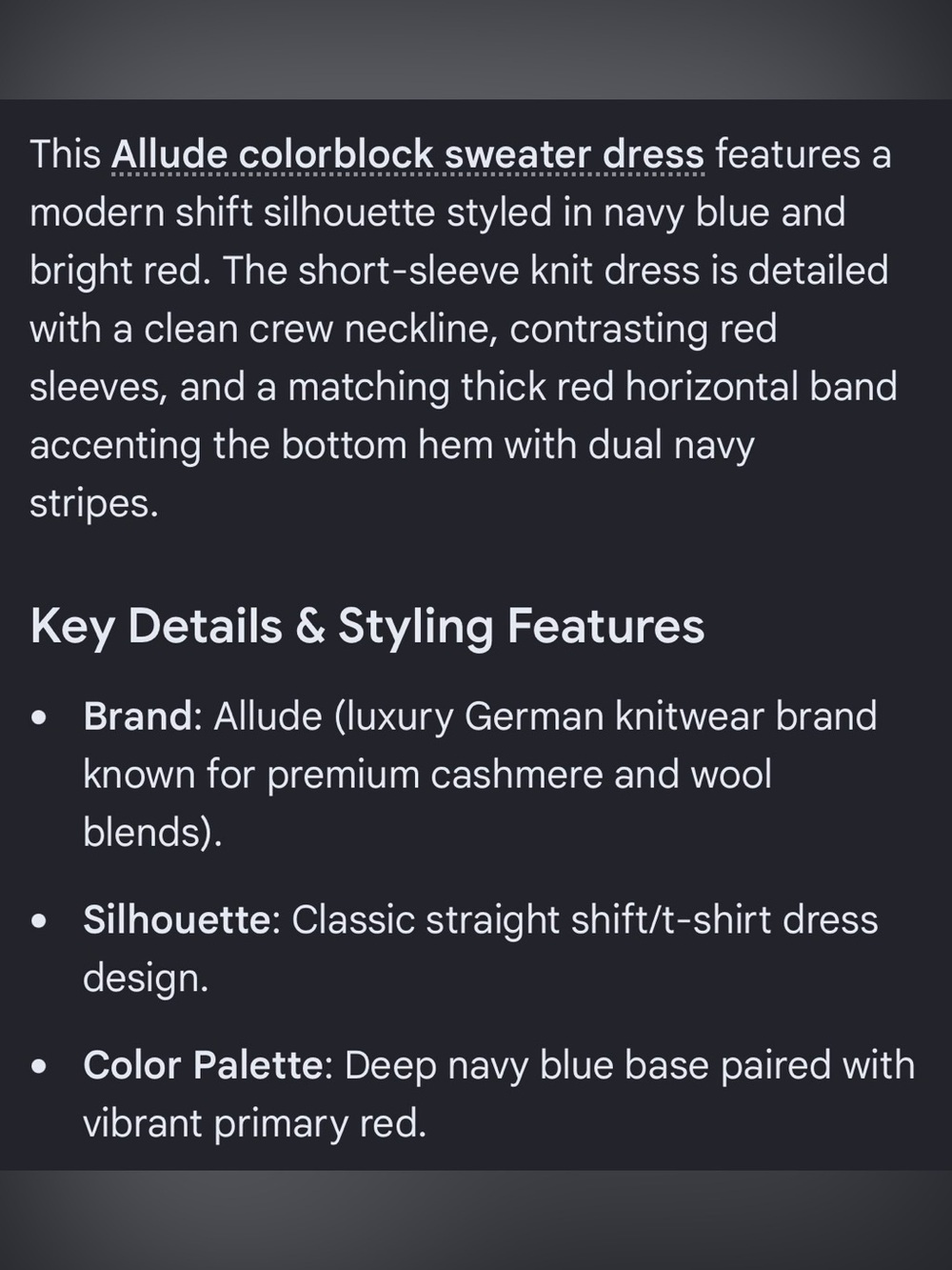 ALLUDE Cashmere Cotton Color Block Shift/Sheath Dress. Navy & Red. Coveted Brand - Picture 7 of 12